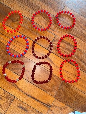 Handmade bundle of 9 Red Beaded Stretch Bracelet - Women Jewelry